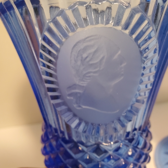 Vintage Avon Fostoria George And Martha Washington And Mount Vernon Etched Blue - Picture 4 of 6